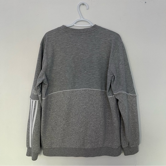 (M) Adidas Originals crewneck sweatshirt 3 stripes athletic sweater grey white - Picture 4 of 5